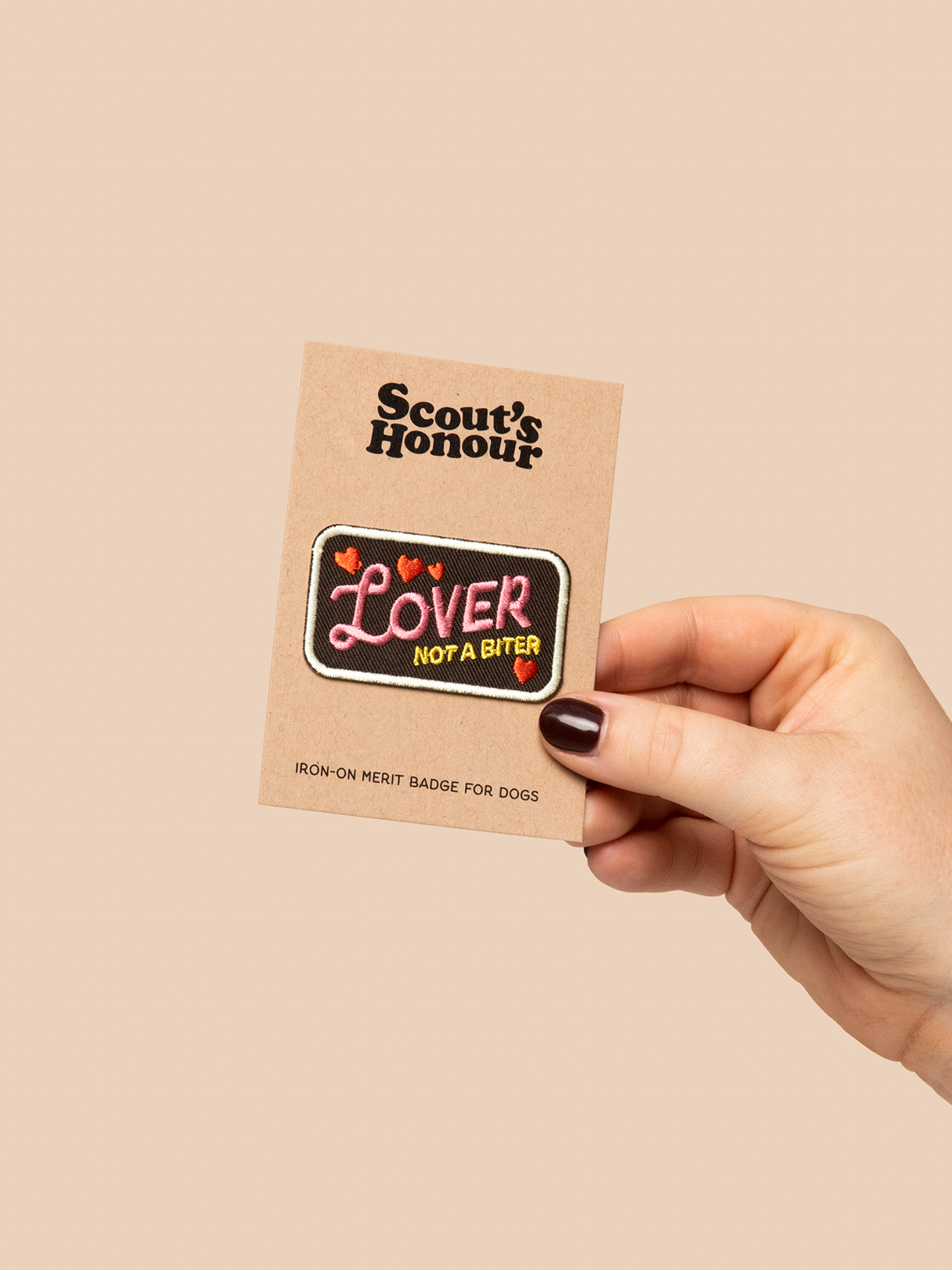 Scout's Honour Lover not a Biter iron-on patch for dogs