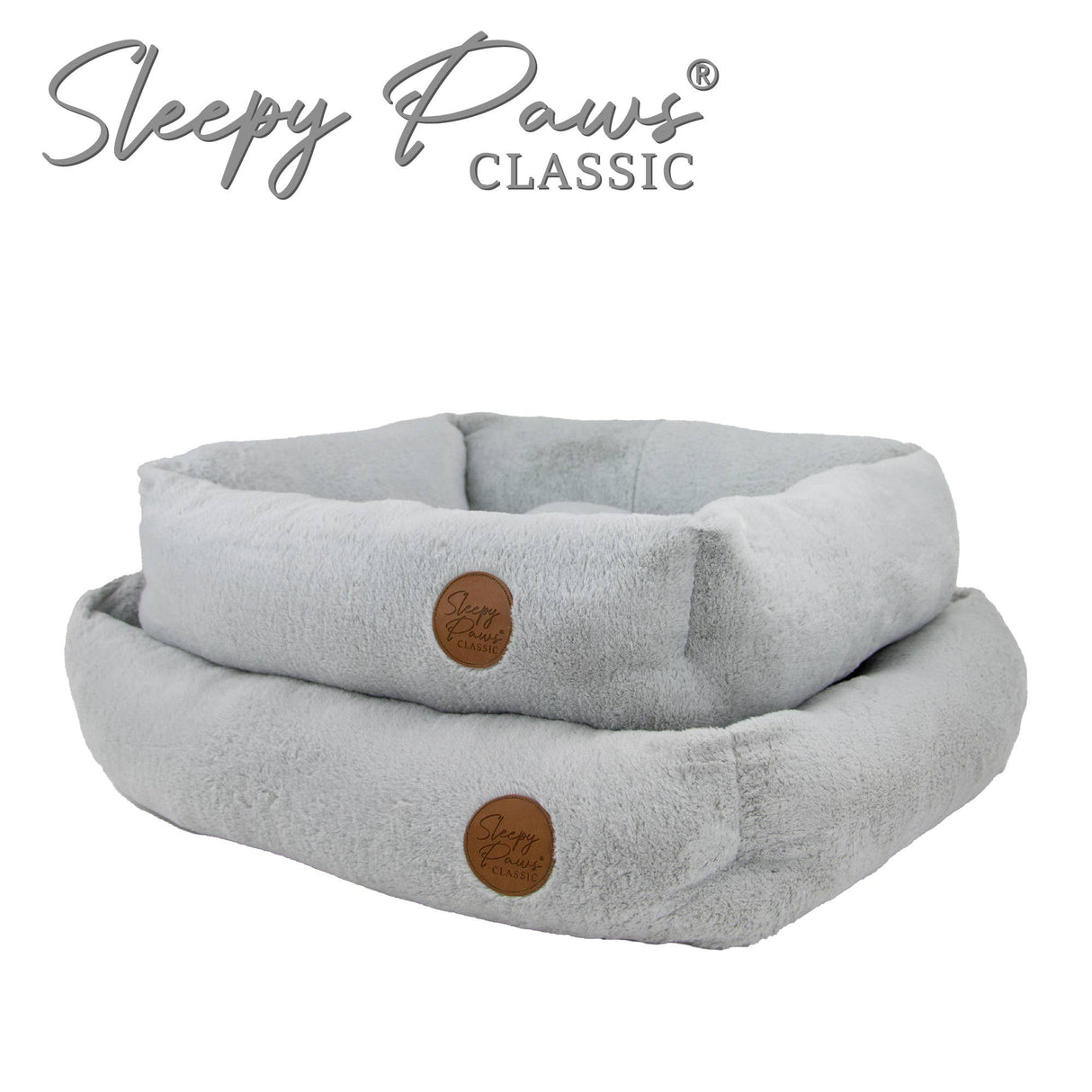 Sleepy Paws Classic Square Pet Bed Light Grey