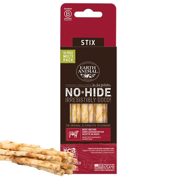 Earth Animal No-Hide Beef STIX Dog Treats 10x
