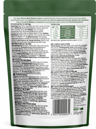 Natures Menu Complete Meal Beef With Tripe & Vegetables Adult Dog Food Pouch 300gr