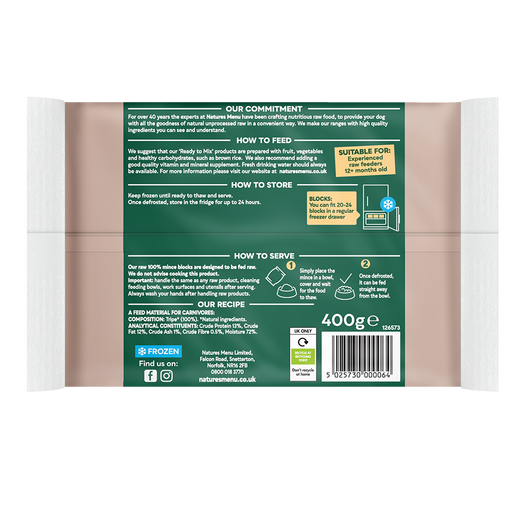 Natures Menu Ready To Mix 100% Tripe Mince 400g - In Shop or Pickup only