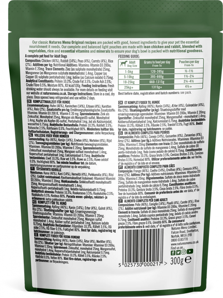 Natures Menu Complete Meal Light Chicken and Rabbit Adult Dog Food Pouch 300g