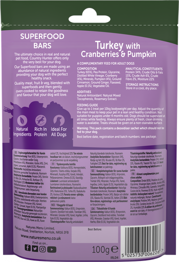 Natures Menu Country Hunter Treat Superfood Bars Turkey 100g