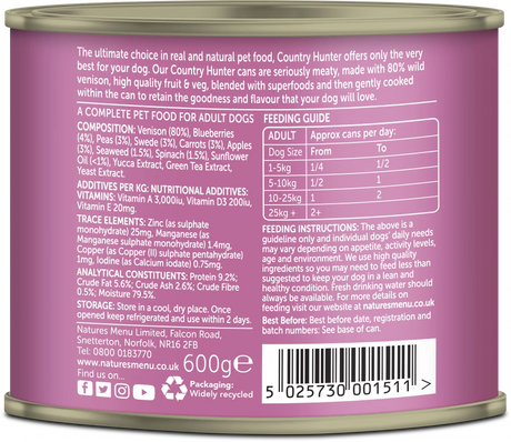 Natures Menu Country Hunter Venison With Superfoods Adult Dog Food Can 600g