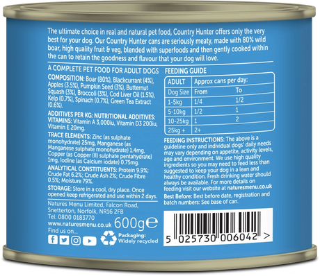 Natures Menu Country Hunter Wild Boar With Superfoods Adult Dog Food Can 600 gr