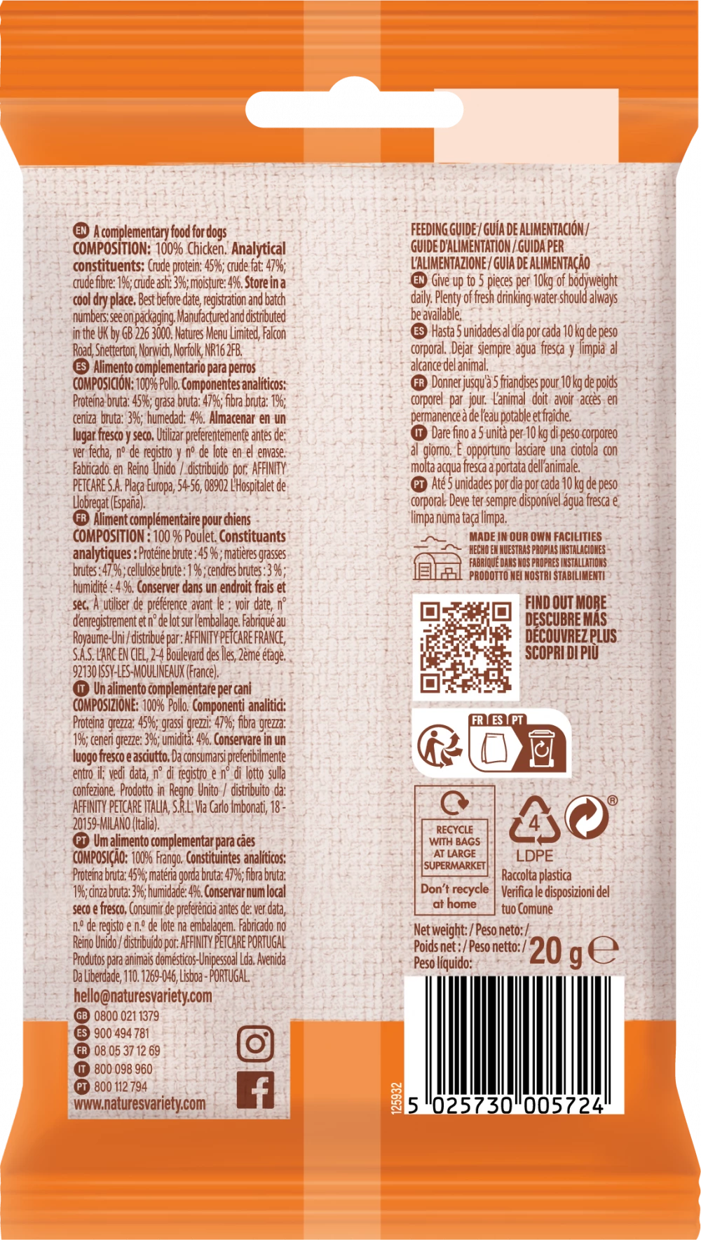 Natures Variety Freeze Dried Meat Bites Chicken 20g