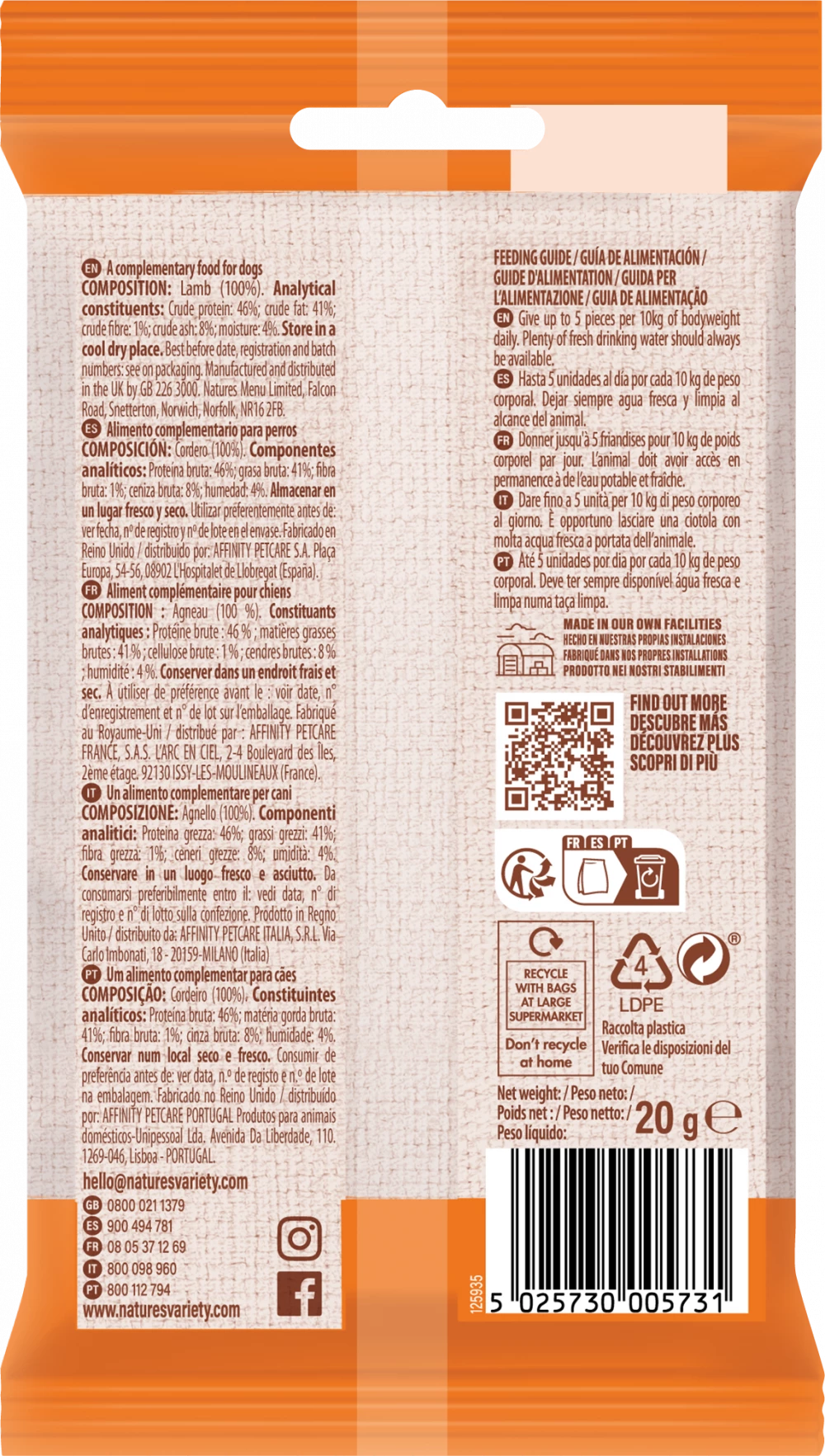 Natures Variety Freeze Dried Meat Bites Lamb 20g