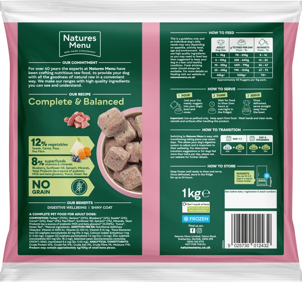 Natures Menu Frozen Country Hunter Raw Turkey with Venison For Adult Dogs - In Shop or Pickup only