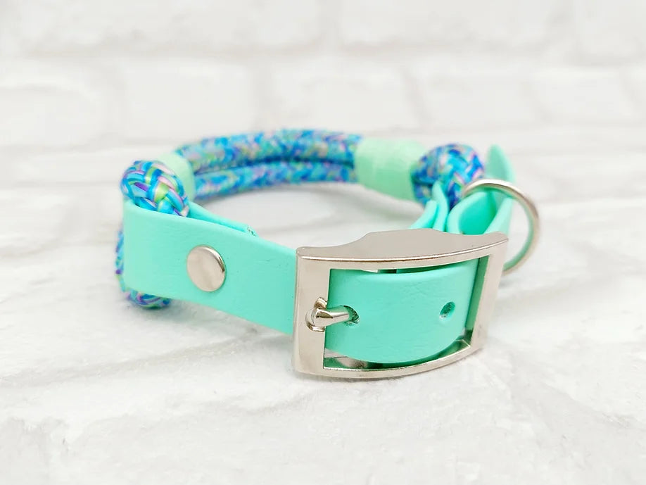 Trinkety Paws Paracord Biothane Dog Collar Mermaid/Seafoam