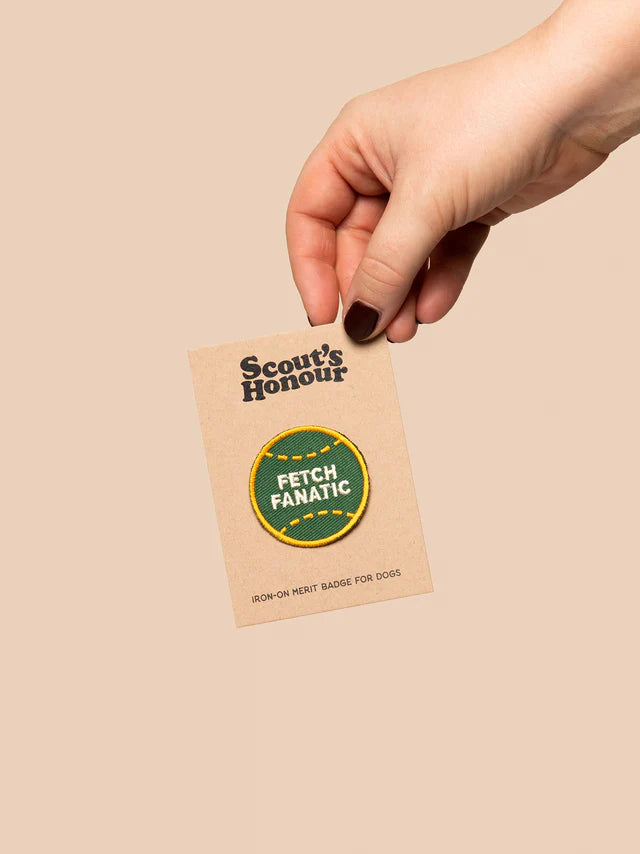 Scout's Honour Fetch Fanatic iron-on patch for dogs