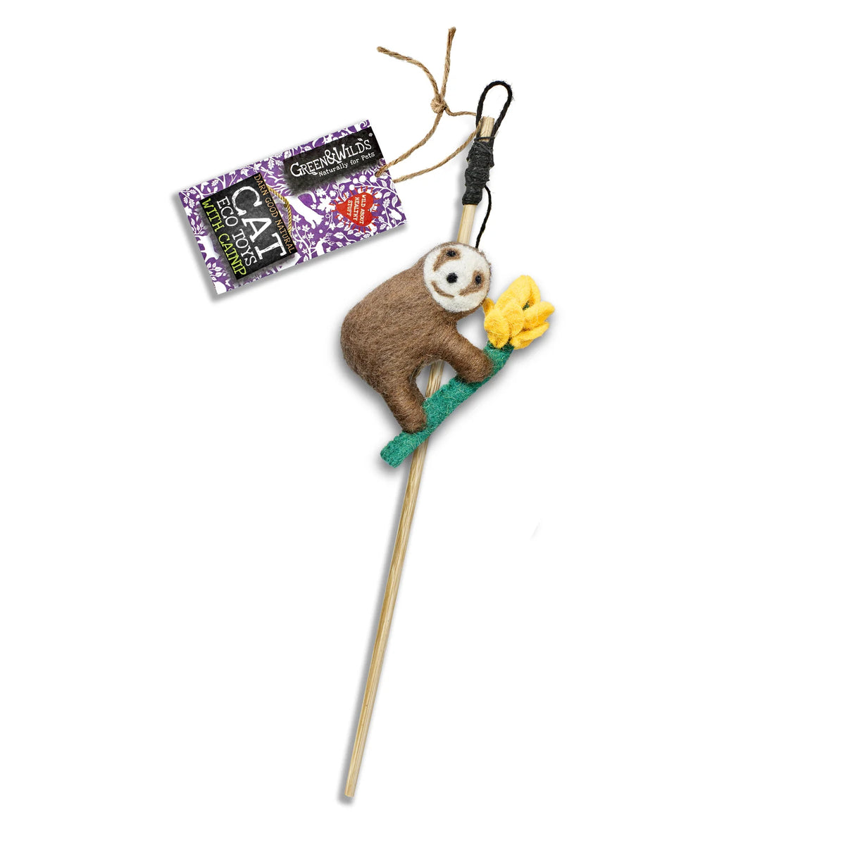 Green&Wilds Sally Sloth - Eco Cat Teaser Toy with Catnip