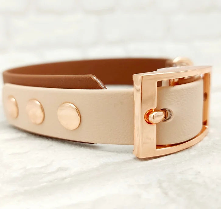 Trinkety Paws Waterproof Dog Collar Brown/Powder Pearl