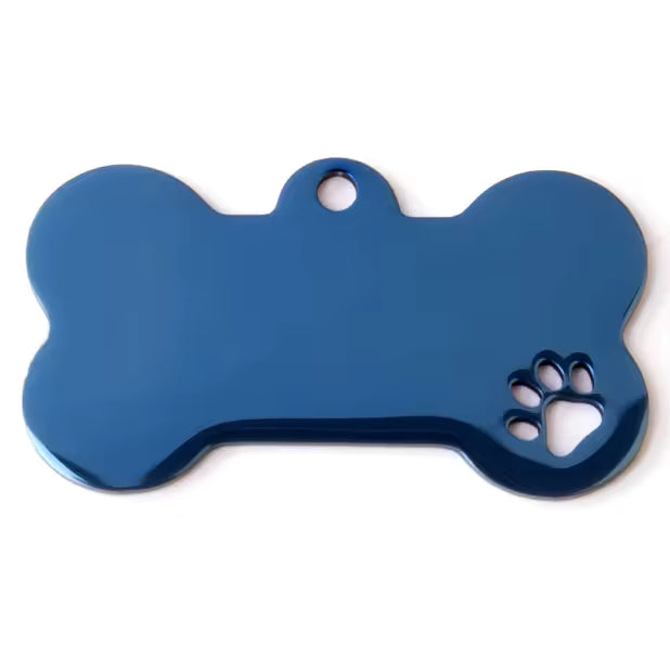 Personalised Bone Dog Tag Stainless Steel Hollow-out Paw Print Pet ID Tag BLUE