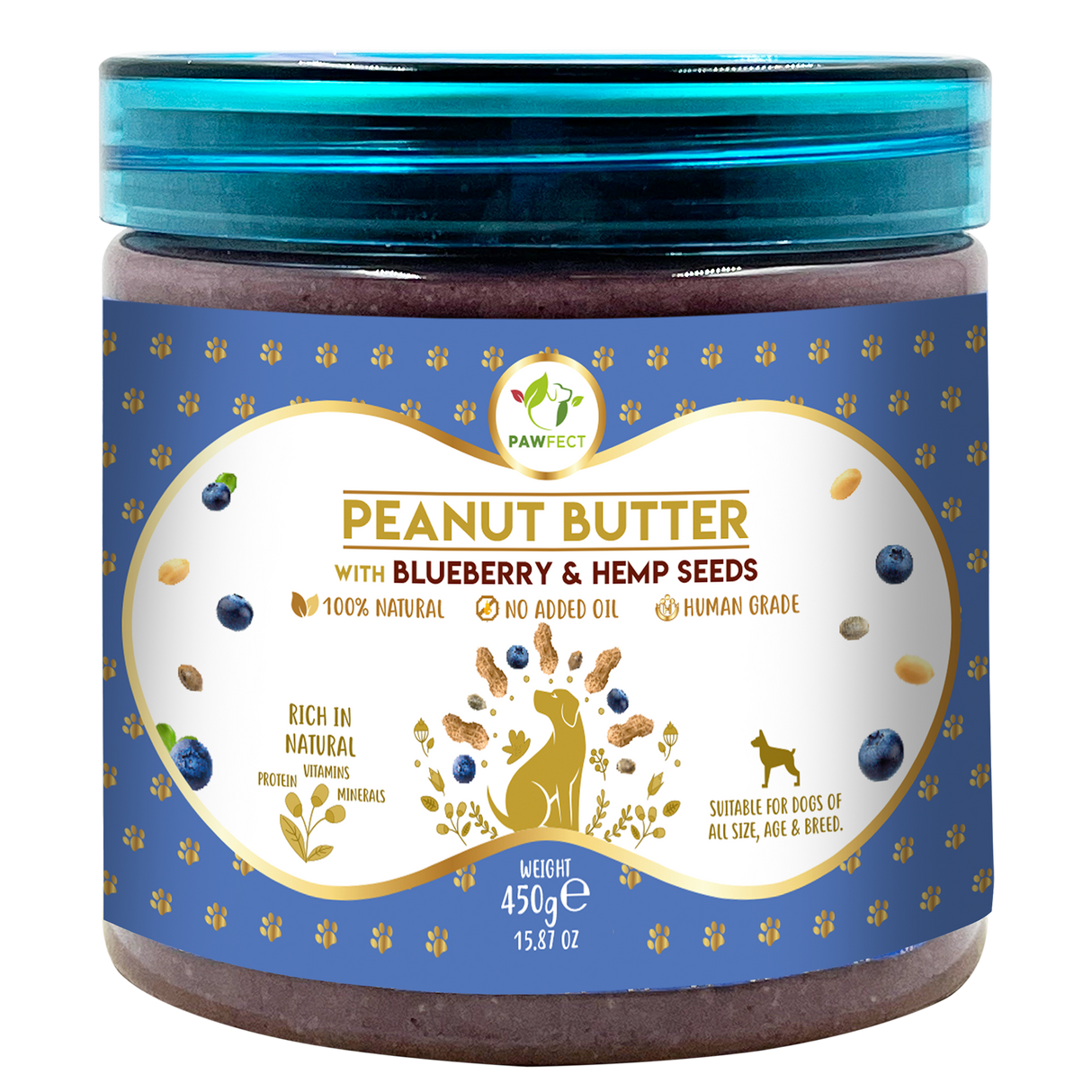 Pawfect Peanut Butter for Dogs: Blueberry & Hempseeds