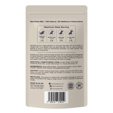 Hackney Dog House Calming Goats Milk Powder for Dogs - Makes Twelve Pints
