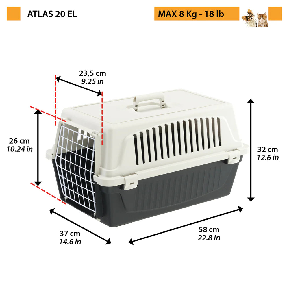Ferplast Atlas 20 EL Pet Carrier 37x58x32cm, up to 8kg Grey/White