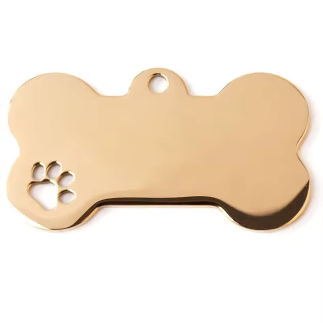 Personalised Bone Dog Tag Stainless Steel Hollow-out Paw Print Pet ID Tag GOLD