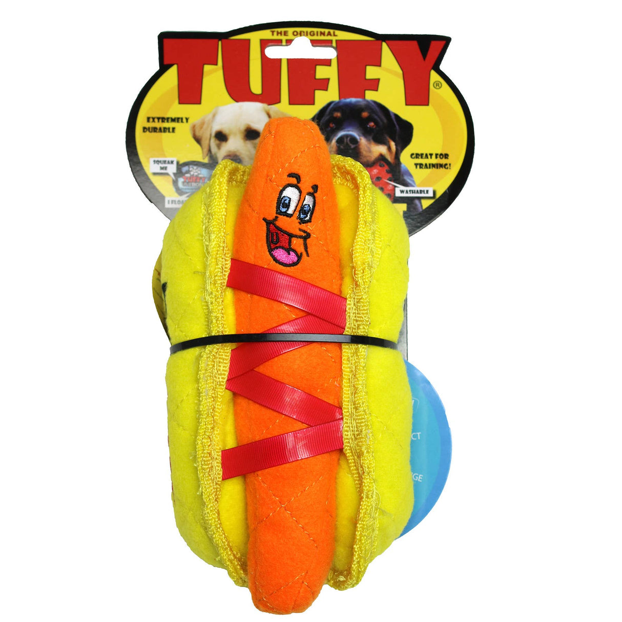 Tuffy Funny Food HotDog, Durable, Squeaky Dog Toy 2-in-1