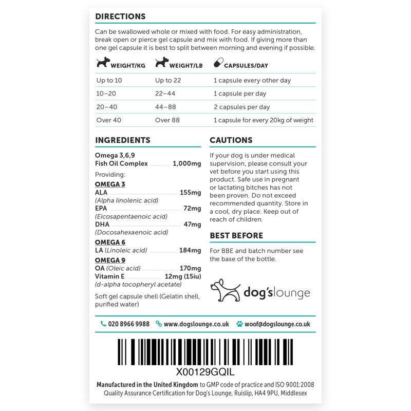 Dog's Lounge OMEGA – Omega 3, 6, 9 Fish Oil Complex for Dogs and Puppies