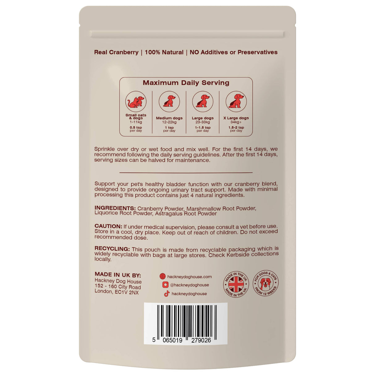 Hackney Dog House Urinary Cranberry for Dogs 40 Servings
