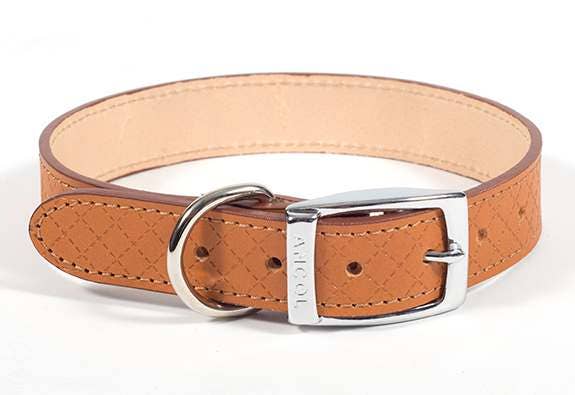 Diamond Pattern Leather Collar - Tan