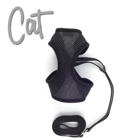 Soft Mesh Cat Harness & Lead - Black