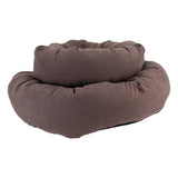 A two-tiered circular pet bed in a textured brown fabric, shown against a plain white background.