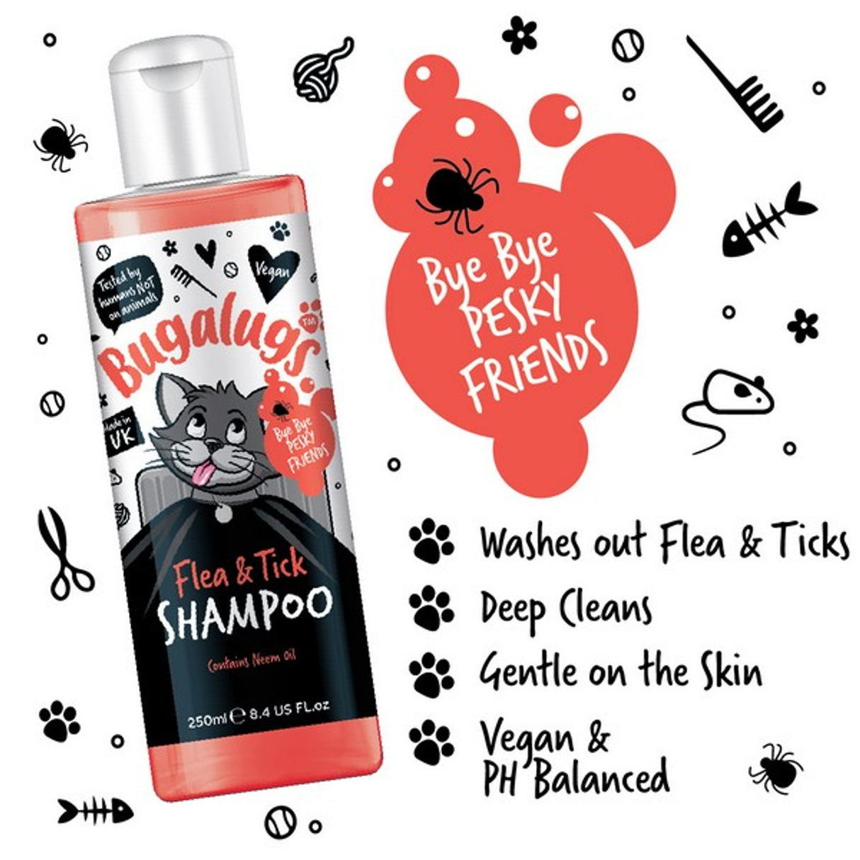 Bugalugs Cat Flea & Tick Shampoo 250ml