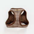 Brown plaid pet harness on a white background
