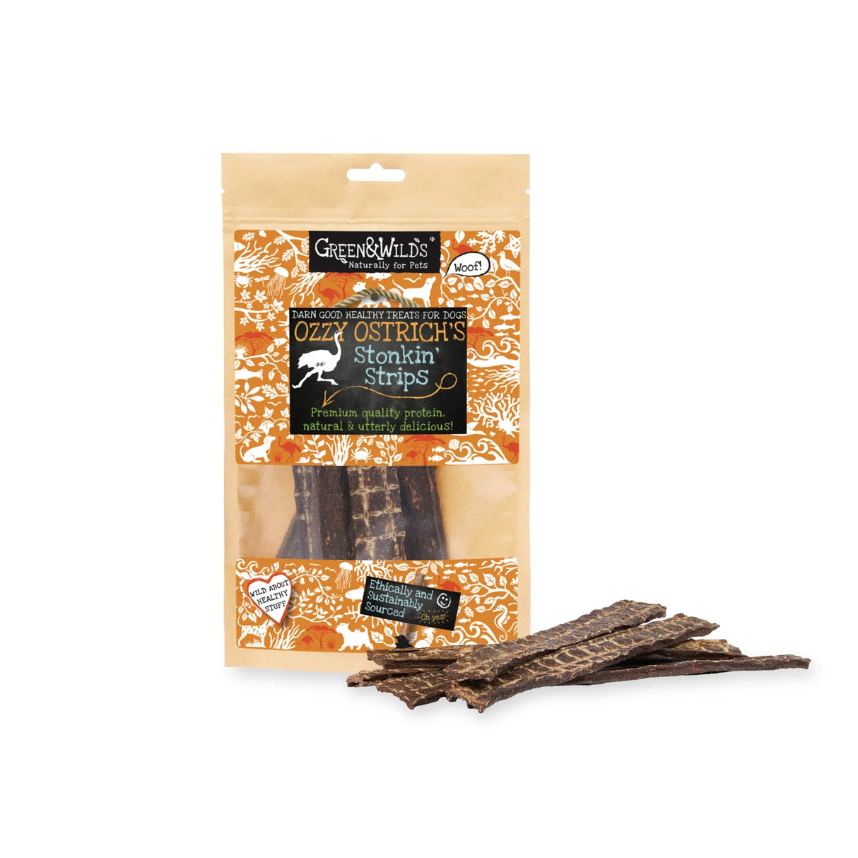 Green&Wilds Ozzy Ostrich's Stonkin' Strips, 100g