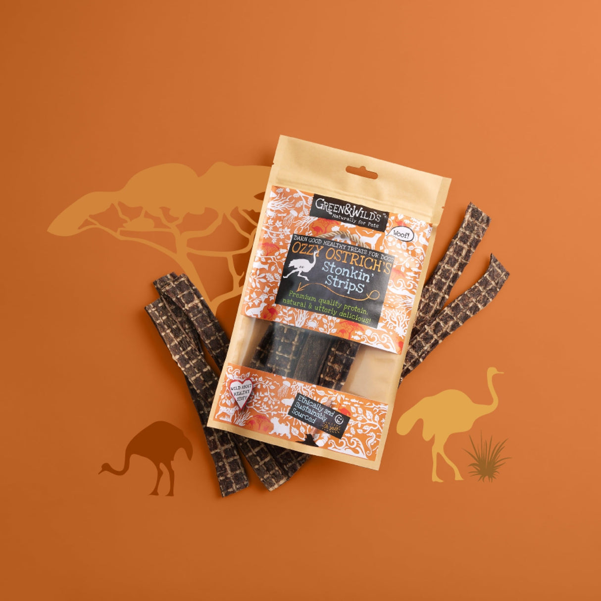Green&Wilds Ozzy Ostrich's Stonkin' Strips, 100g
