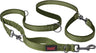 A green Halti dog leash with a double-ended design and a bungee element, featuring a clip at each end and neoprene padding.
