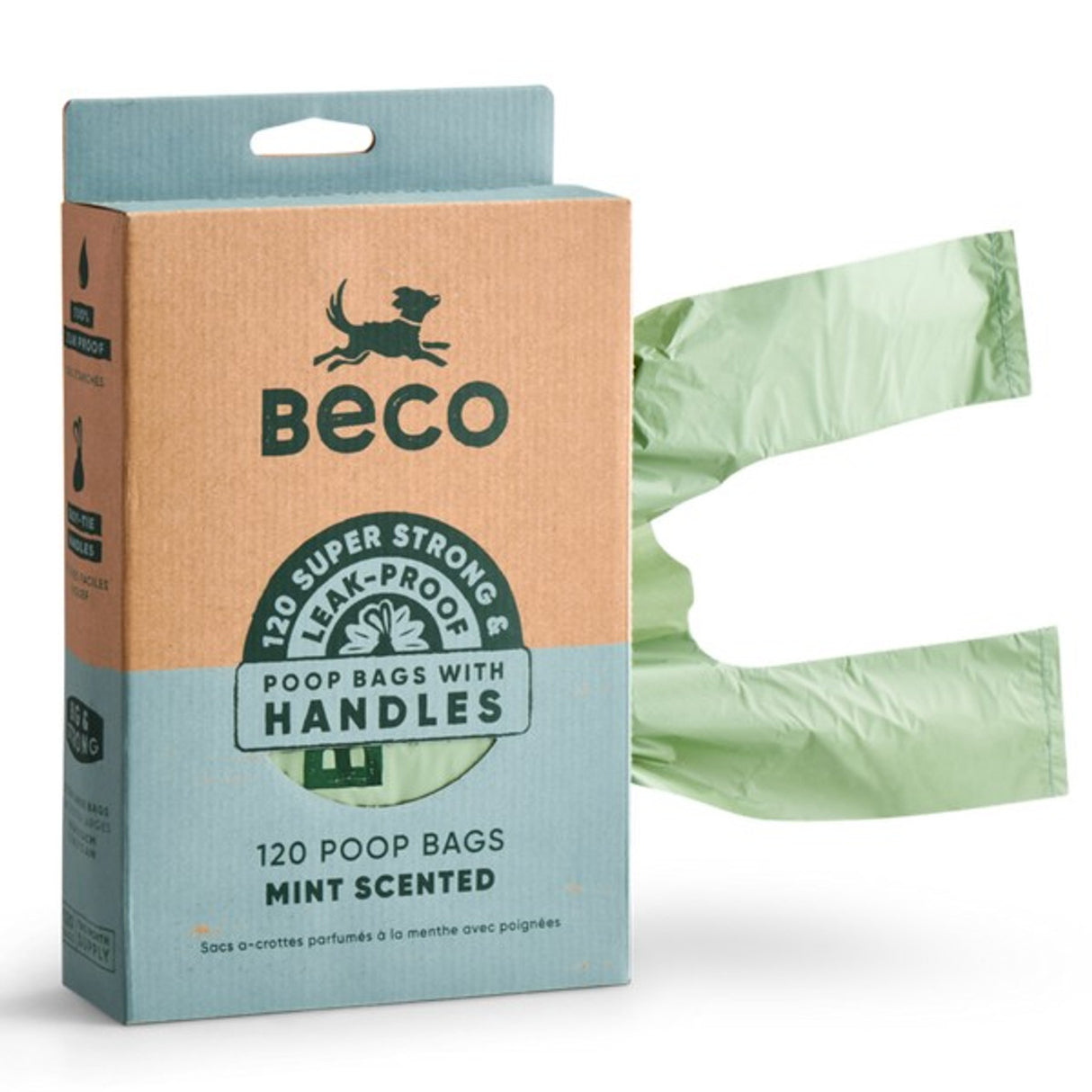 Beco Mint Scented Recycled Poop Bags with Handles x120 Pack