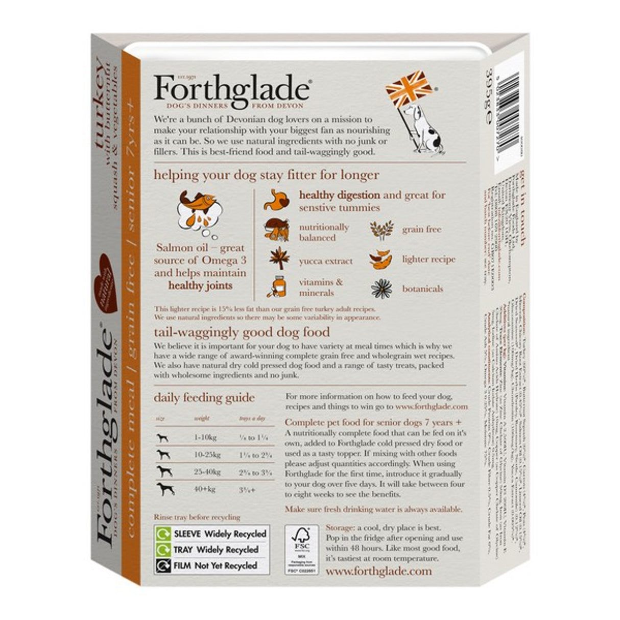 Forthglade Grain Free Turkey, Butternut Squash & Vegetables Complete Senior Wet Dog Food 395g