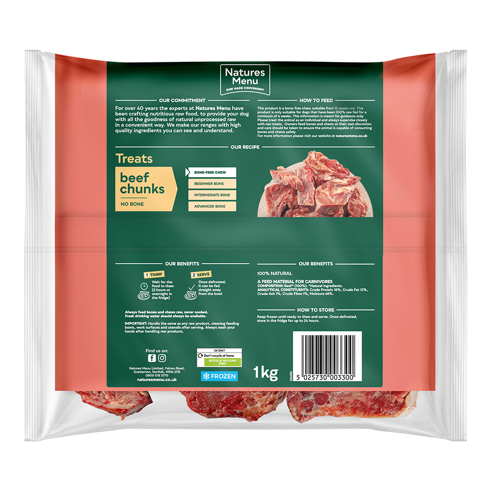 Natures Menu Frozen Chews Beef Chunks 1KG - In Shop or Pickup only