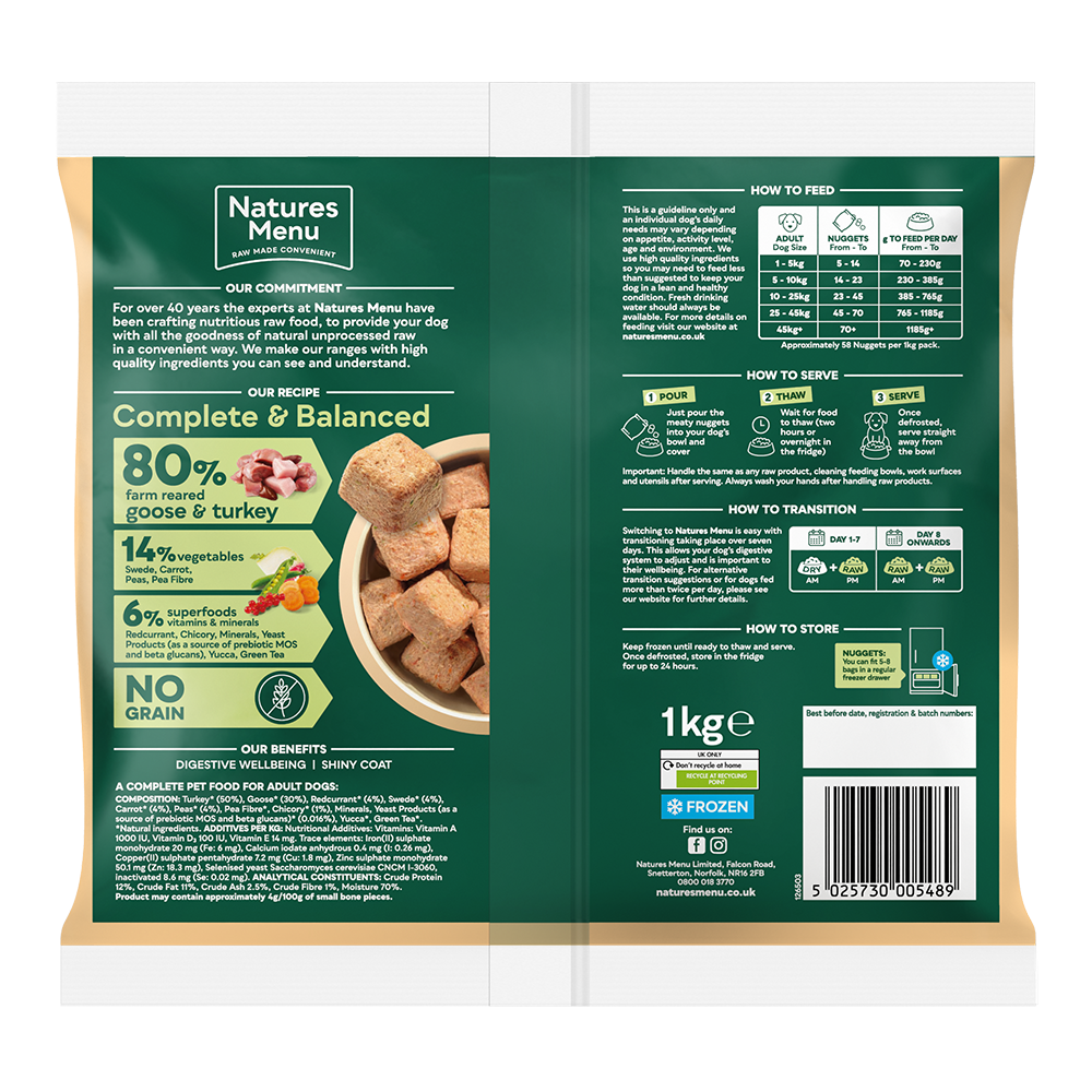 Natures Menu Frozen Country Hunter Goose and Turkey 1kg  - In Shop or Pickup only