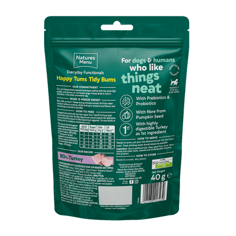 Natures Menu Happy Tums, Tidy Bums Functional  Freeze Dried Dog Treats 40g