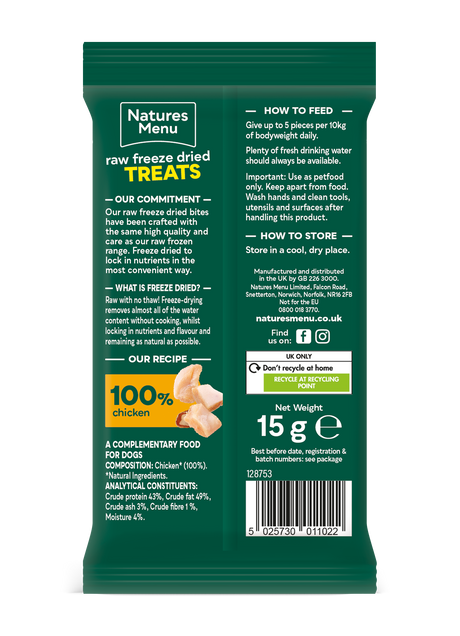 Natures Menu Raw Freeze Dried Chicken Bites 15g