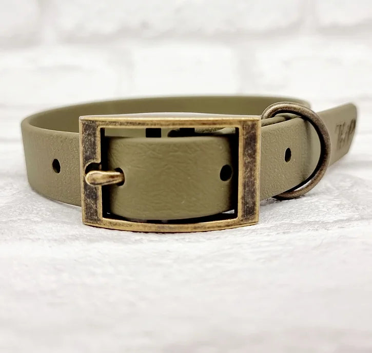 Trinkety Paws Waterproof Dog Collar Military Green