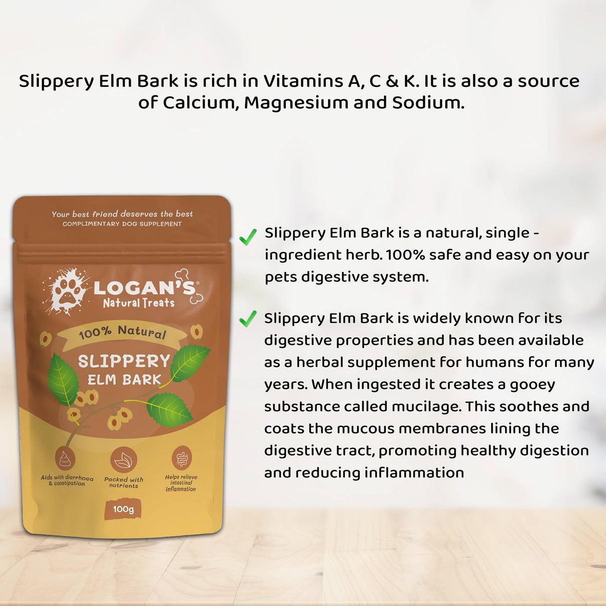 Logan’s Slippery Elm Bark Dog Supplement 100g